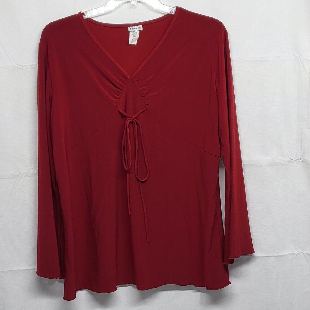 Vintage Nexxen Womens Top 3XL Stretch Ruched Front  Flare Sleeve Made in USA